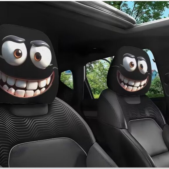 2pcs Car Headrest Covers with Funny Big-Eyed Cartoon Prints - Picture 1 of 6